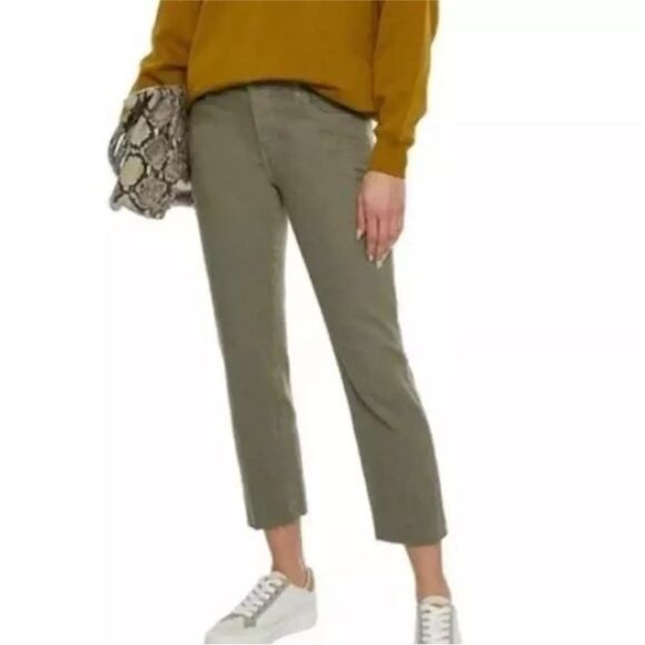 L'Agence Jeans Womens 27 Mossy Green Cropped High Rise Slim Raw Hem NWT $298 - Picture 3 of 10